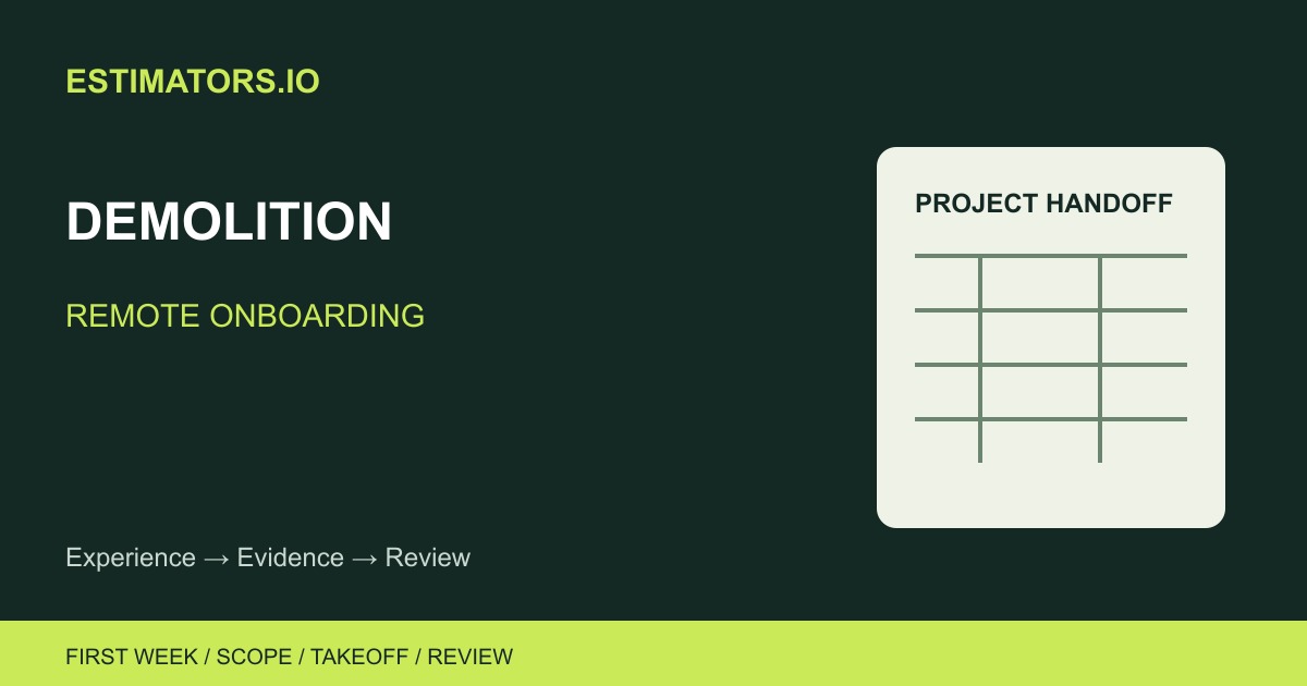 Original Estimators.io illustration of a project brief, quantity worksheet and review workflow