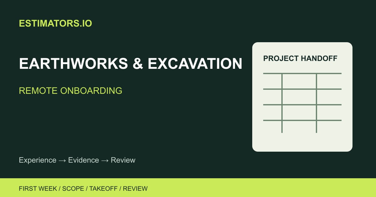 Original Estimators.io illustration of a project brief, quantity worksheet and review workflow