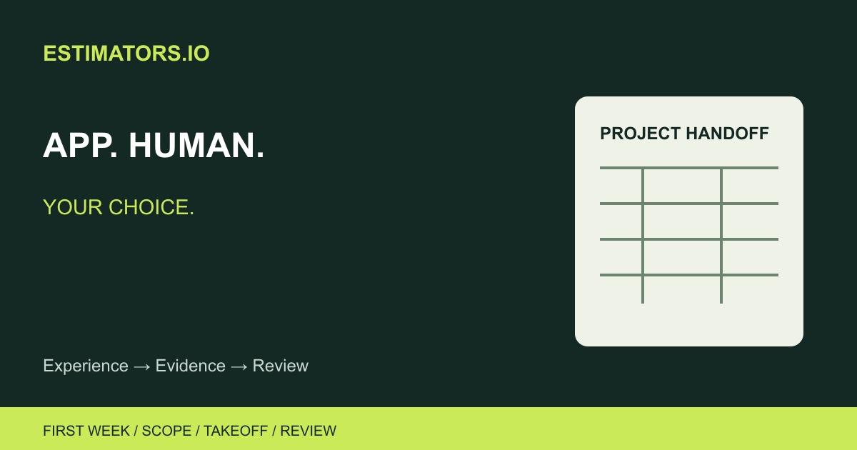 Original Estimators.io illustration of a project brief, quantity worksheet and review workflow