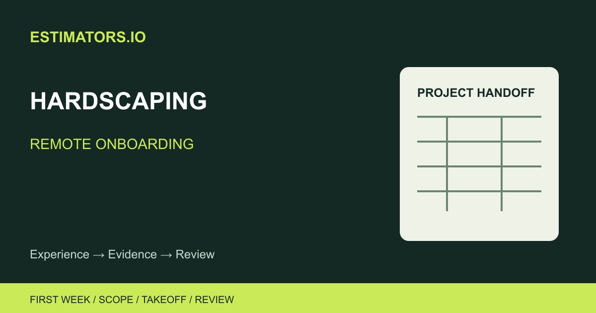 Original Estimators.io illustration of a project brief, quantity worksheet and review workflow