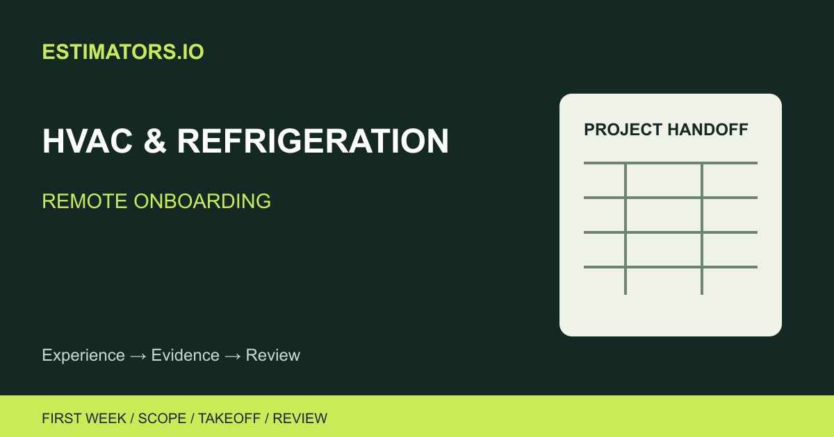 Original Estimators.io illustration of a project brief, quantity worksheet and review workflow
