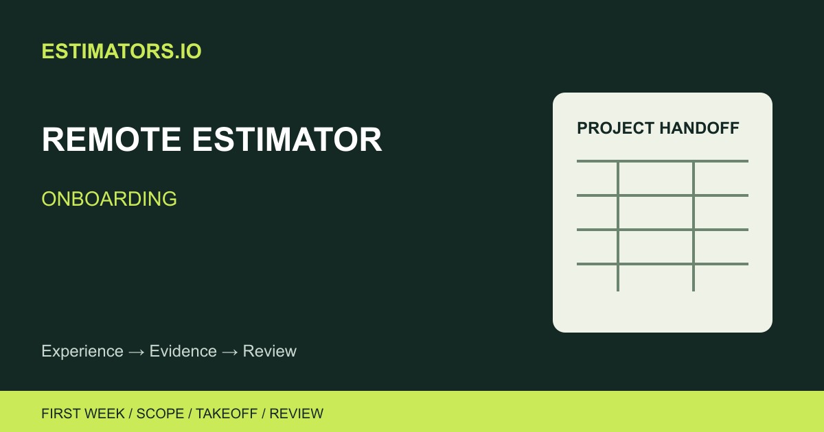 Original Estimators.io illustration of a project brief, quantity worksheet and review workflow
