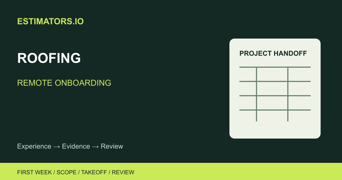 Original Estimators.io illustration of a project brief, quantity worksheet and review workflow