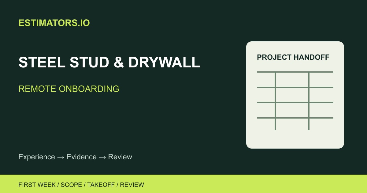 Original Estimators.io illustration of a project brief, quantity worksheet and review workflow